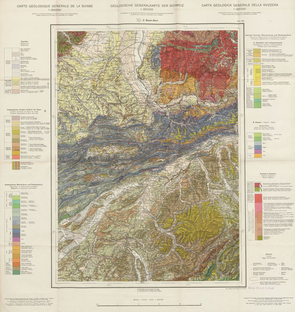 Carte geologique Suisse NW Switzerland geology Basel Bern Solothurn 1942 map