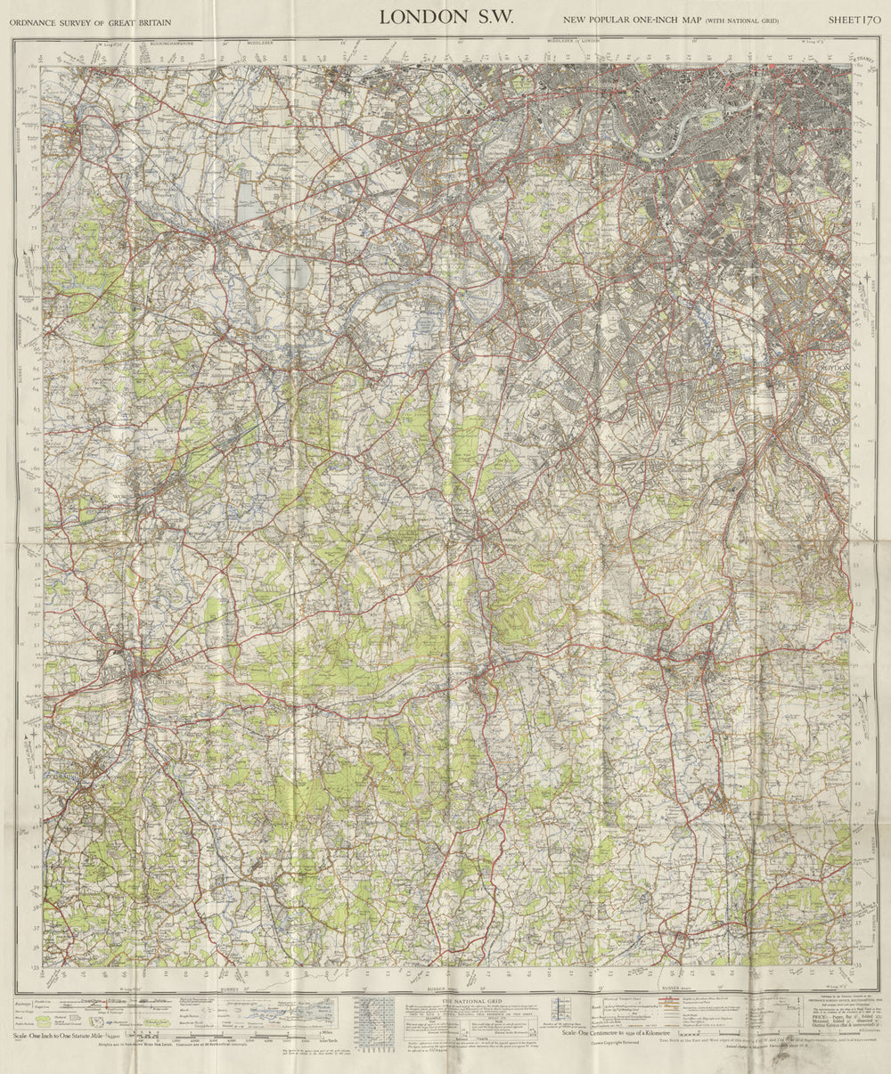 London SW sheet 170 Thames Valley Surrey Guildford. ORDNANCE SURVEY 1945 map