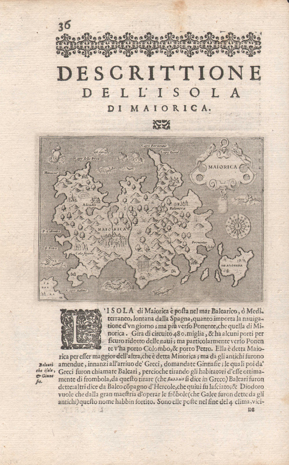 "Descrittione dell' Isola do Maiorica" by PORCACCHI. Majorca Mallorca c1620 map