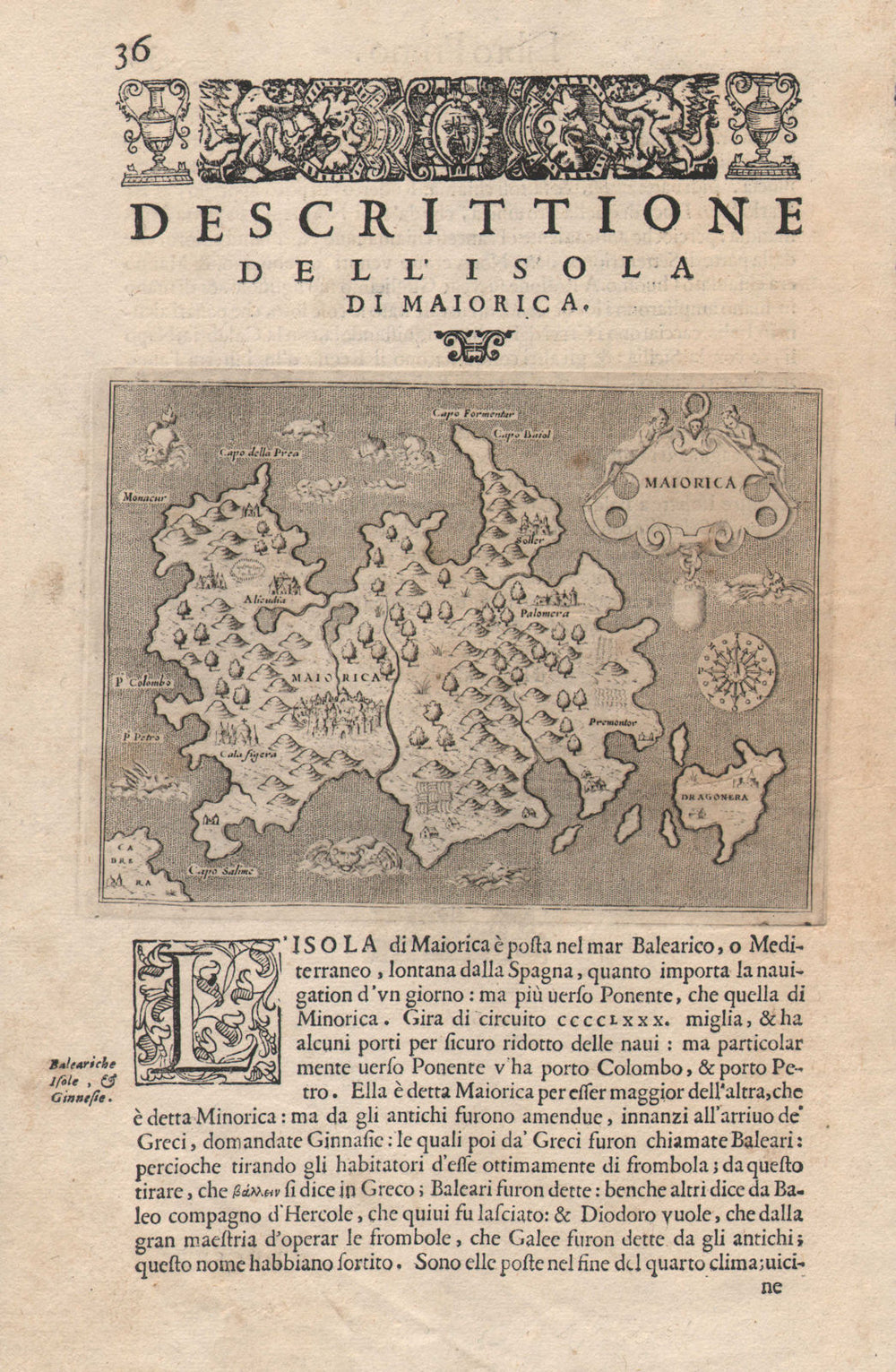 "Descrittione dell' Isola do Maiorica" by PORCACCHI. Majorca Mallorca c1605 map