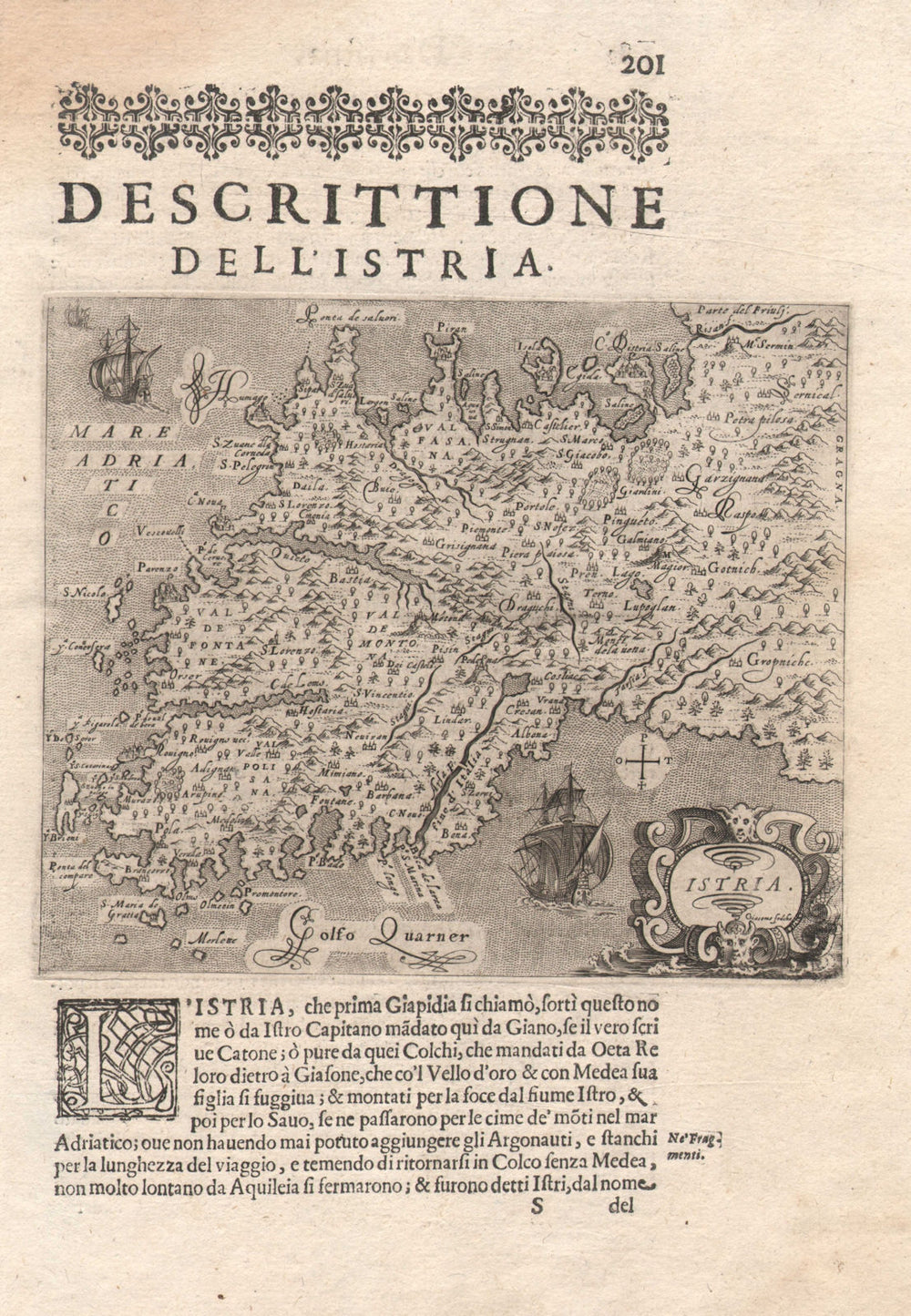 "Descrittione dell' Istria". PORCACCHI. Croatia Slovenia Trieste 1620 old map