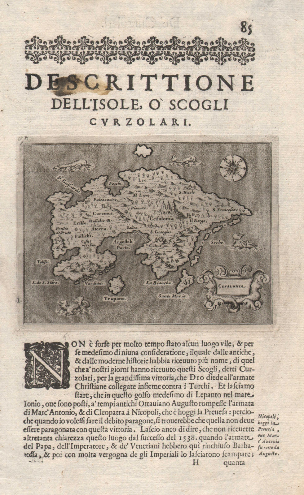 "Descrittione dell' Isole… Curzolari". PORCACCHI. Cephalonia Kefalonia 1620 map