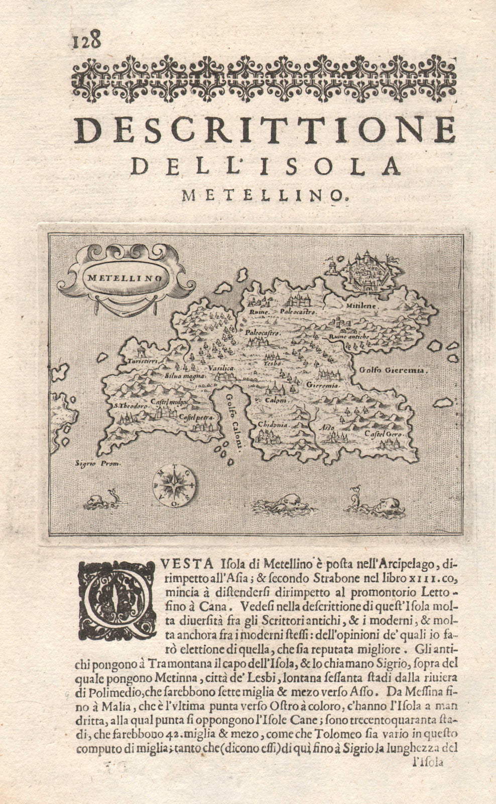 "Descrittione dell' Isola Metellino". PORCACCHI. Lesbos North Aegean 1620 map