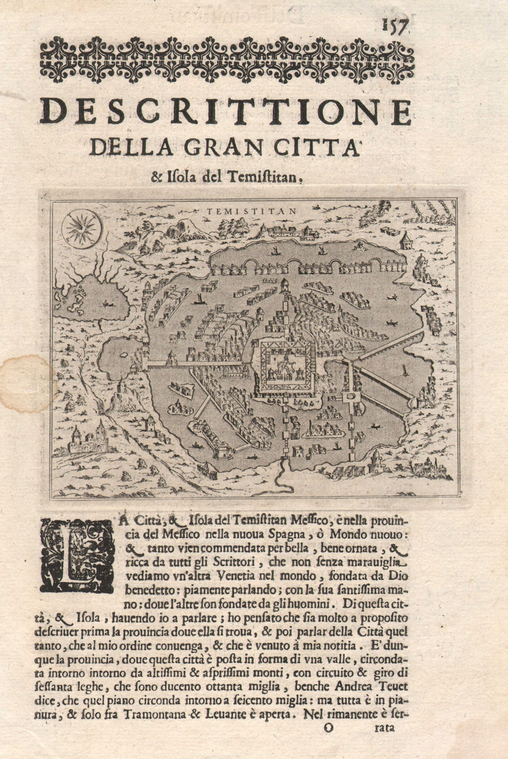 "Descrittione… del Temistitan". PORCACCHI. Tenochtitlan Mexico City 1620 map