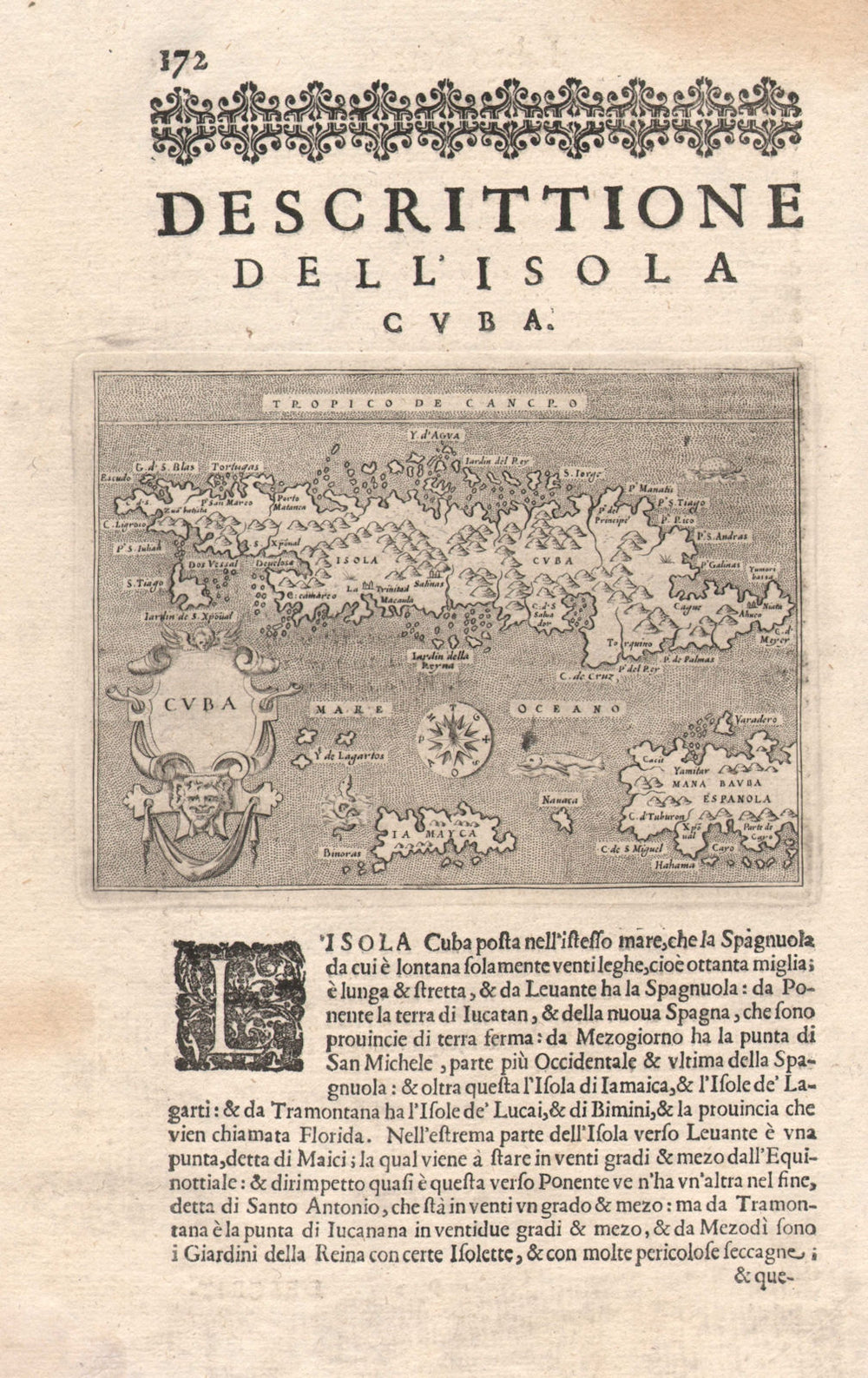 "Descrittione dell' Isola di Cuba". PORCACCHI. Jamaica Hispaniola 1620 old map