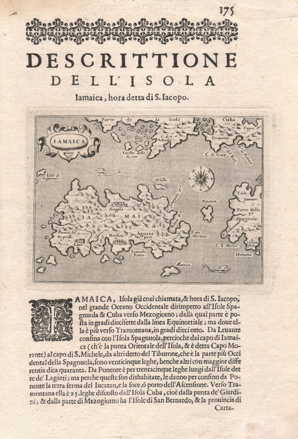 "Descrittione dell' Isola Iamaica…". PORCACCHI. Jamaica 1620 old antique map