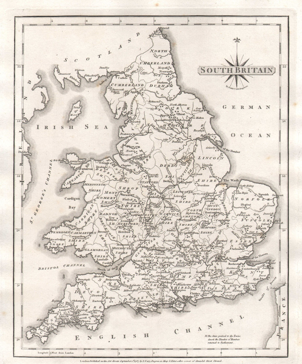 Antique map of SOUTH BRITAIN by JOHN CARY 1787 old plan chart