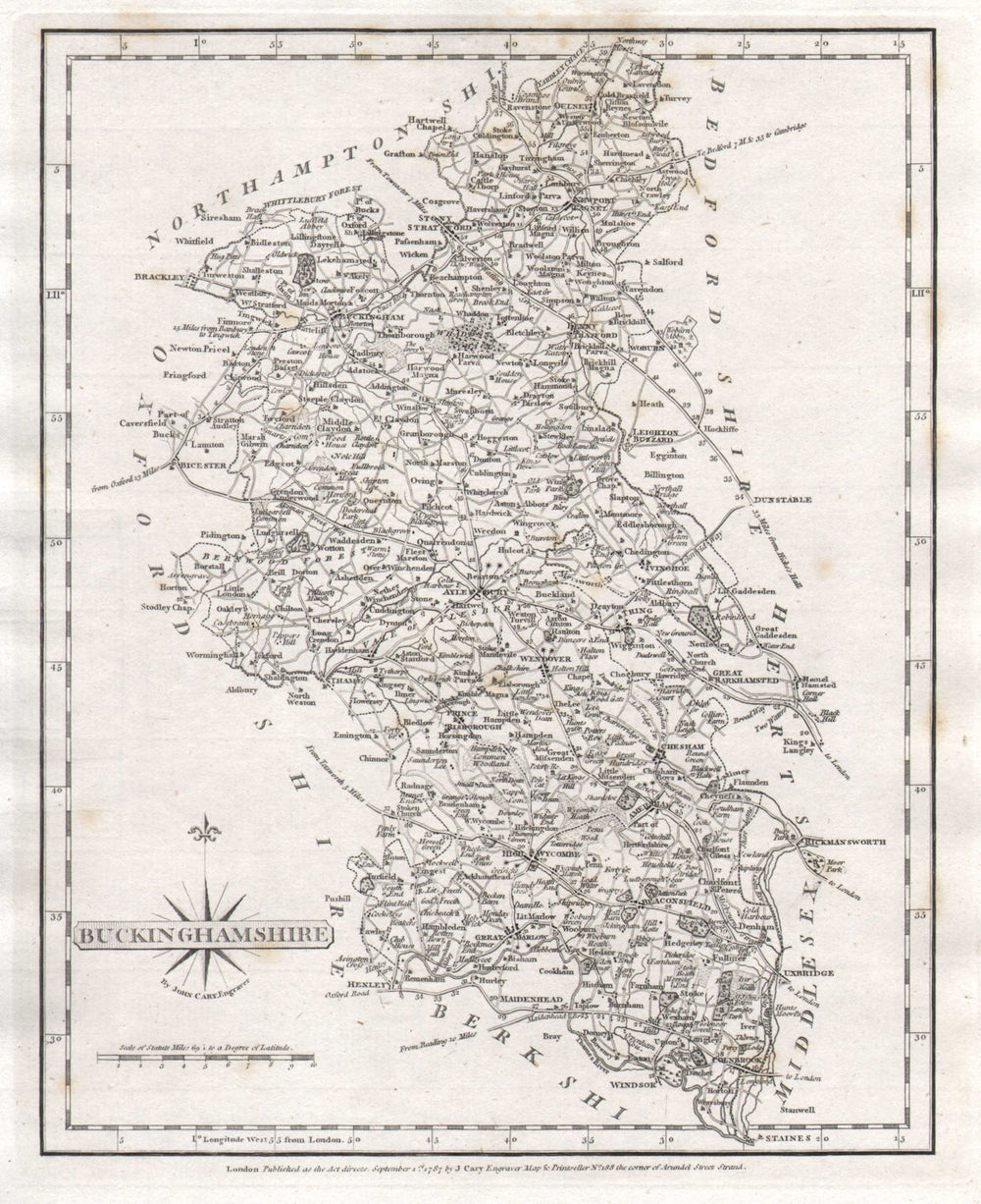 Antique county map of BUCKINGHAMSHIRE by JOHN CARY 1787 old chart