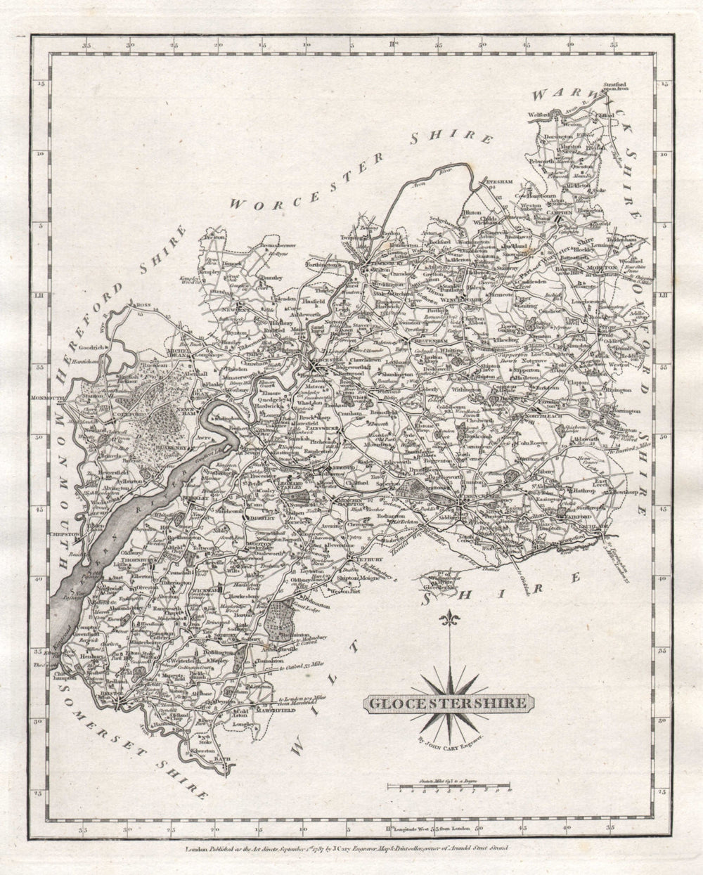Antique county map of GLOUCESTERSHIRE by JOHN CARY 1787 old chart