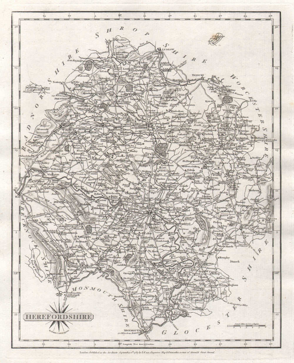 Antique county map of HEREFORDSHIRE by JOHN CARY 1787 old chart