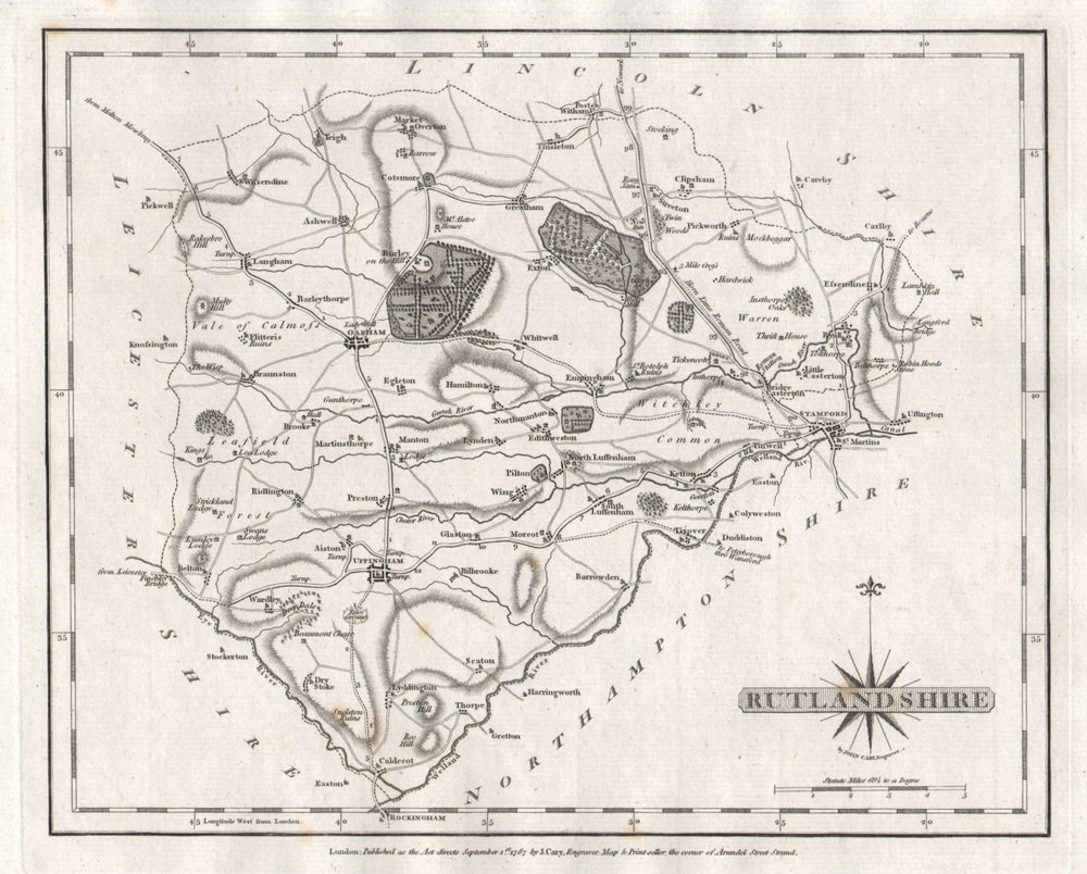 Antique county map of RUTLANDSHIRE by JOHN CARY 1787 old chart