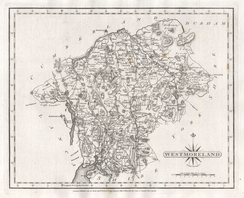 Antique county map of WESTMORELAND by JOHN CARY 1787 old chart