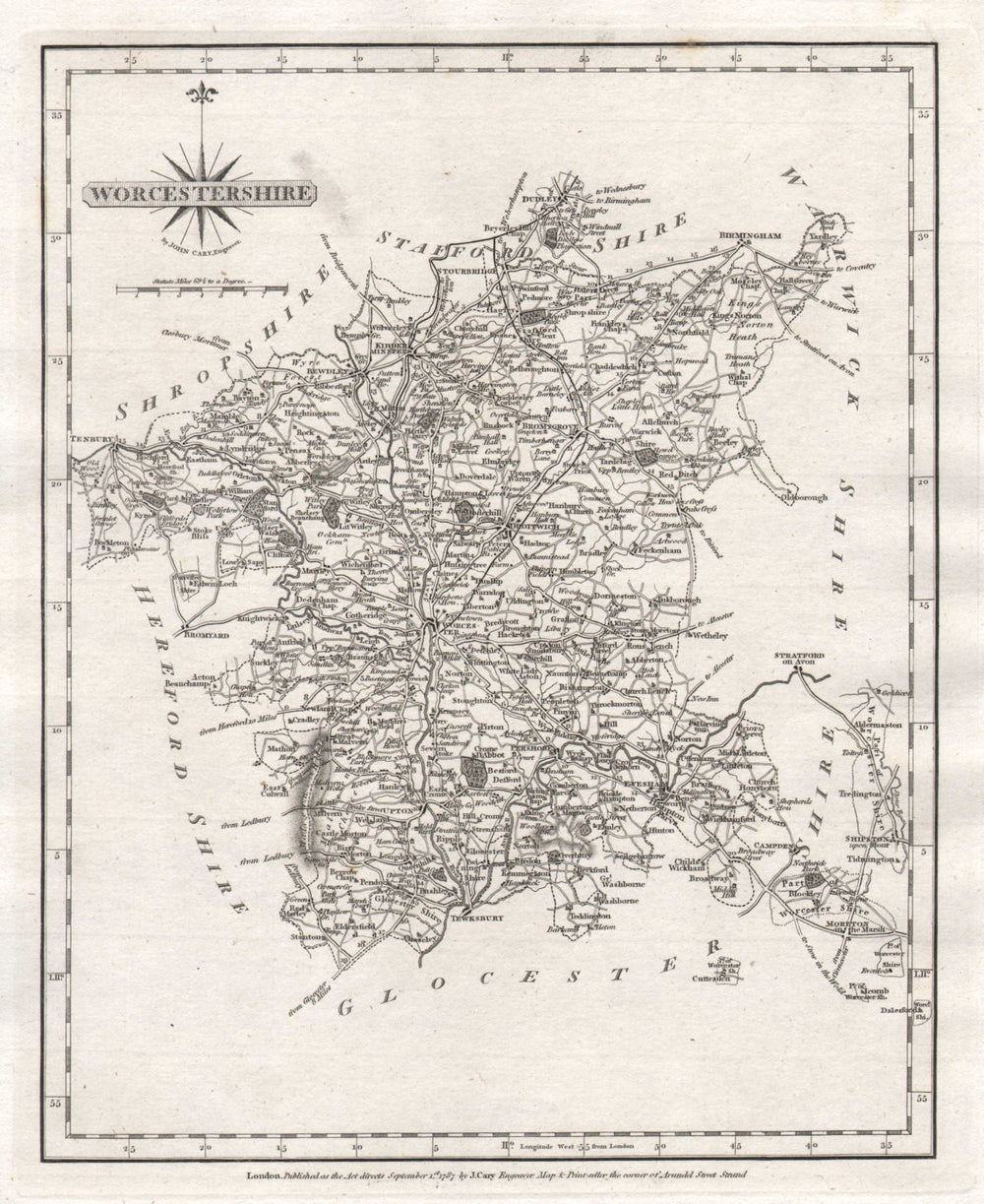 Antique county map of WORCESTERSHIRE by JOHN CARY 1787 old chart