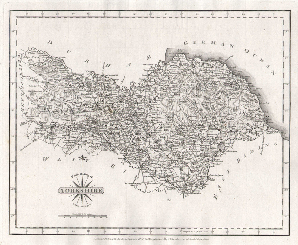 NORTH RIDING OF YORKSHIRE antique map by JOHN CARY 1787 old chart