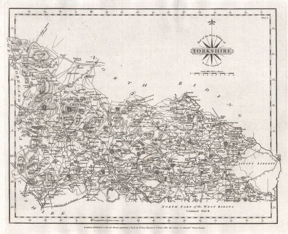 WEST RIDING OF YORKSHIRE (NORTH) antique map by JOHN CARY 1787 old
