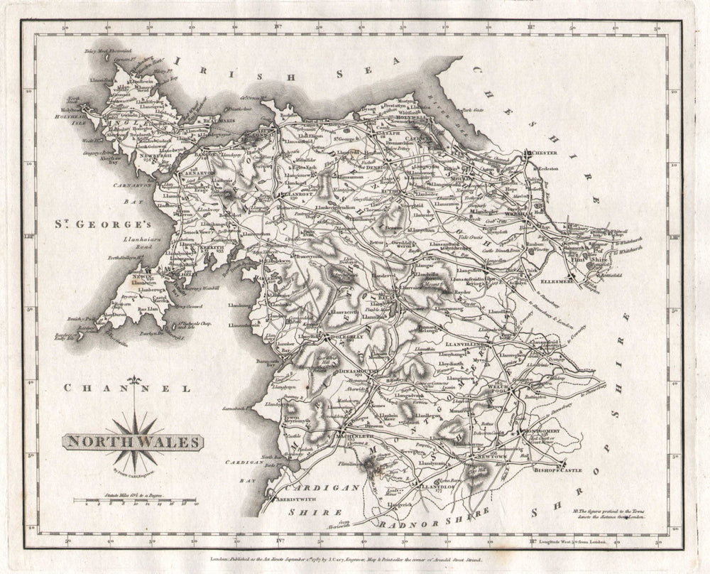Antique map of NORTH WALES by JOHN CARY 1787 old plan chart