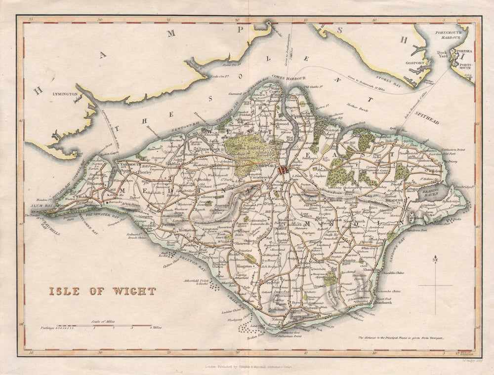 Antique map of the ISLE OF WIGHT by James BINGLEY 1834 old chart