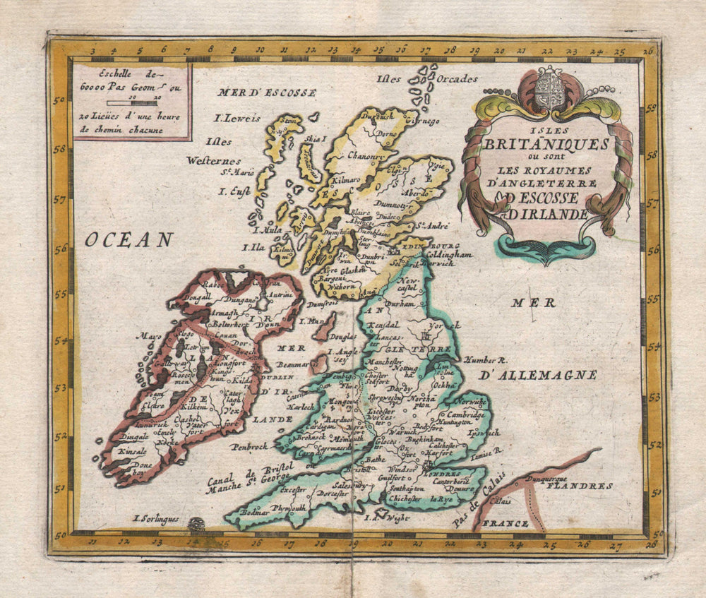 "Isles Britaniques ou sont les Royaumes d'Angleterre…" Coloured DE FER c1684 map