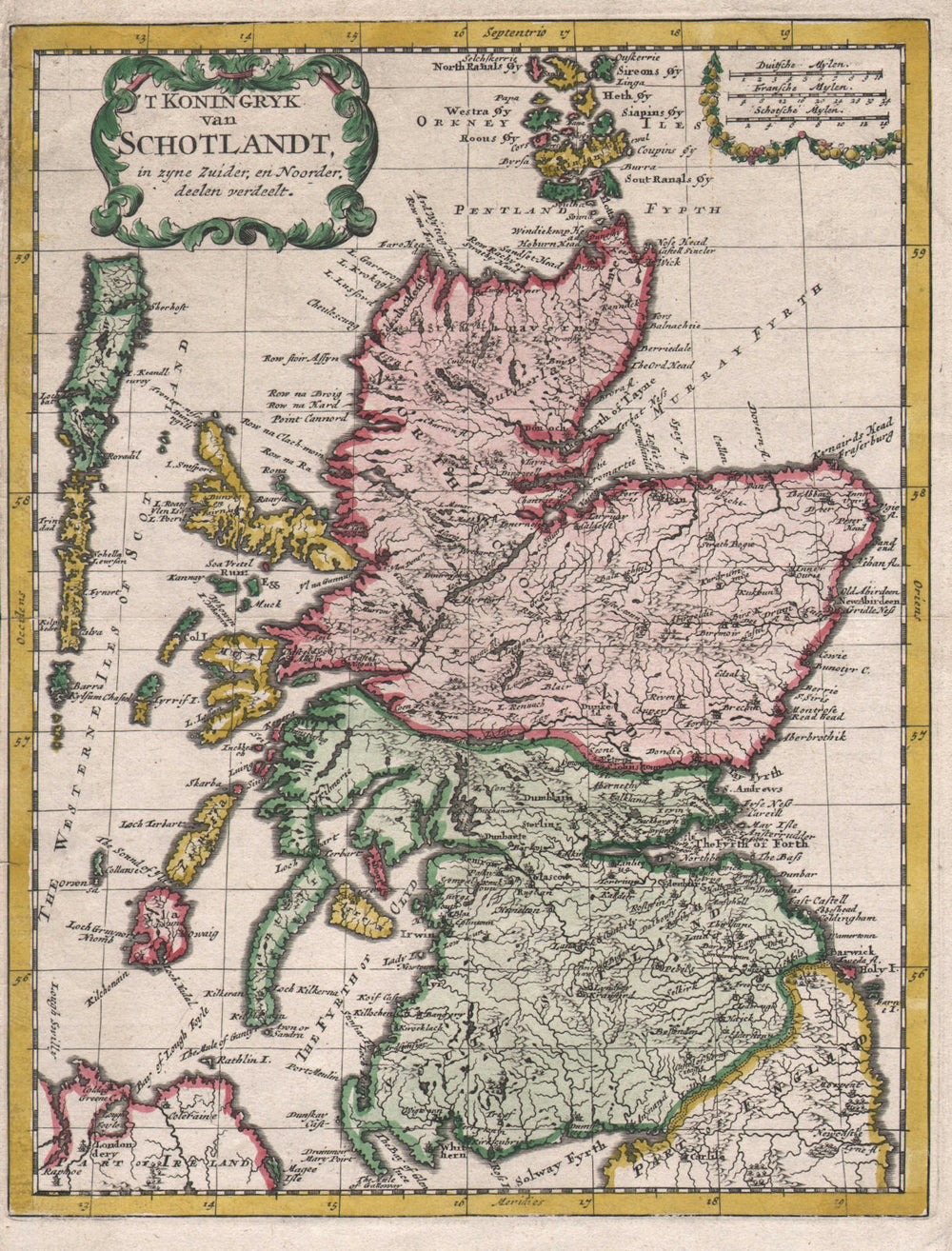 "T Koningryk van Schotlandt…". Scotland by Nicolas SANSON Fils 1705 old map
