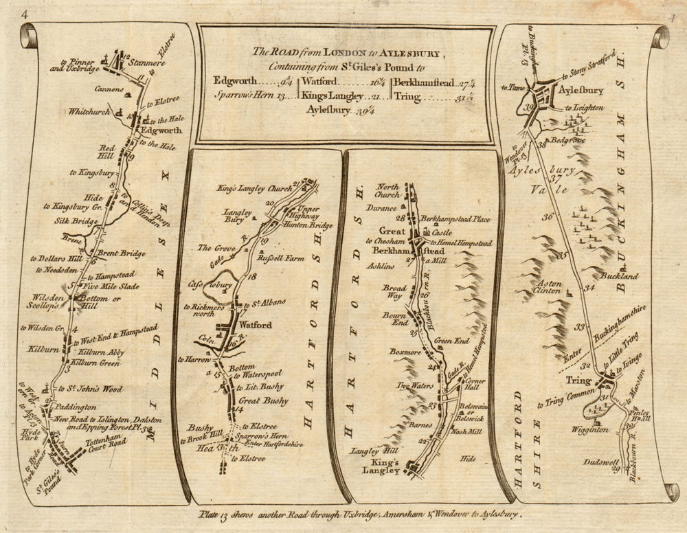 London Stanmore Watford Berkhamsted Tring Aylesbury. KITCHIN road map 1767