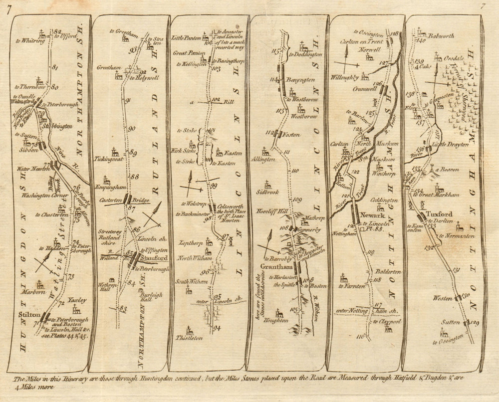 Stilton Stamford Coltsworth Grantham Newark Tuxford. KITCHIN road map 1767