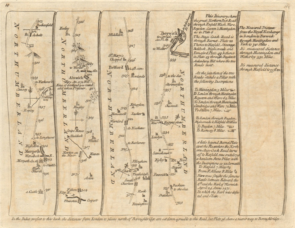 Morpeth Newton/Moor Alnwick Belford Berwick-upon-Tweed. KITCHIN road map 1767