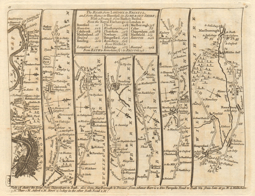 London Maidenhead Reading Newbury Hungerford Marlborough. KITCHIN road map 1767