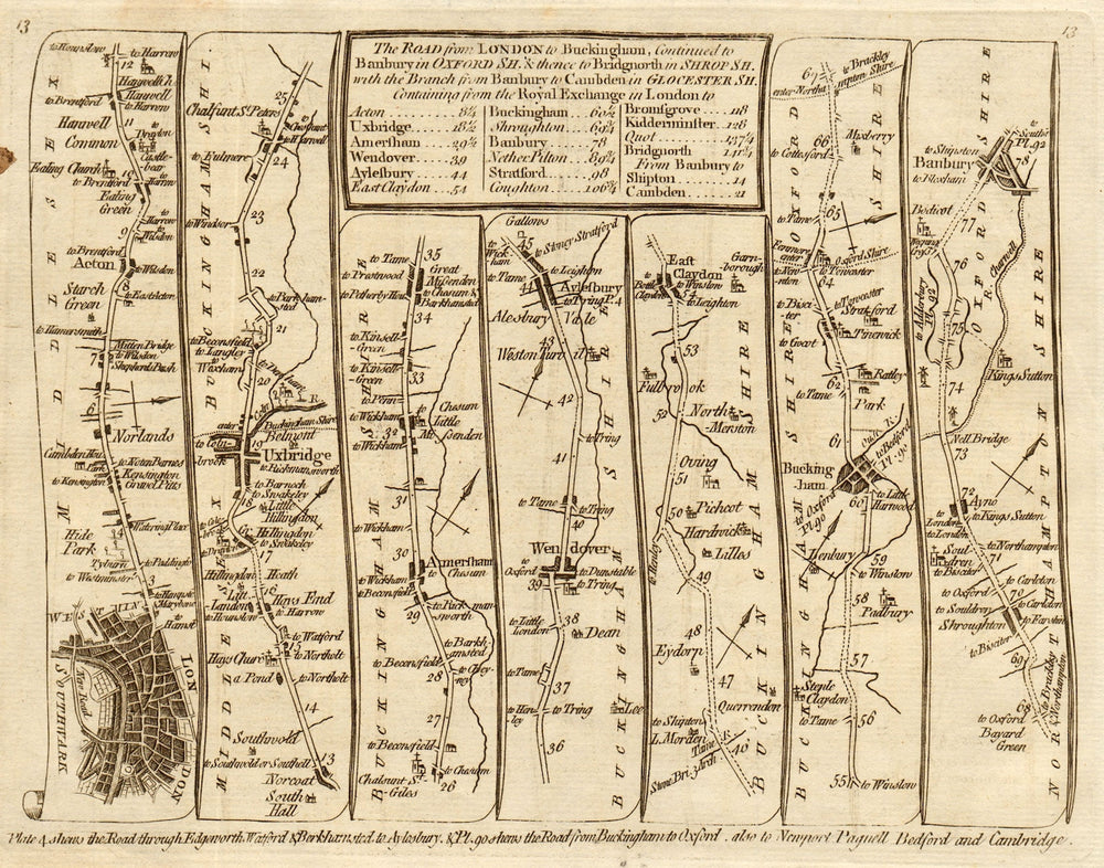 London Uxbridge Chalfonts Aylesbury Buckingham Banbury. KITCHIN road map 1767
