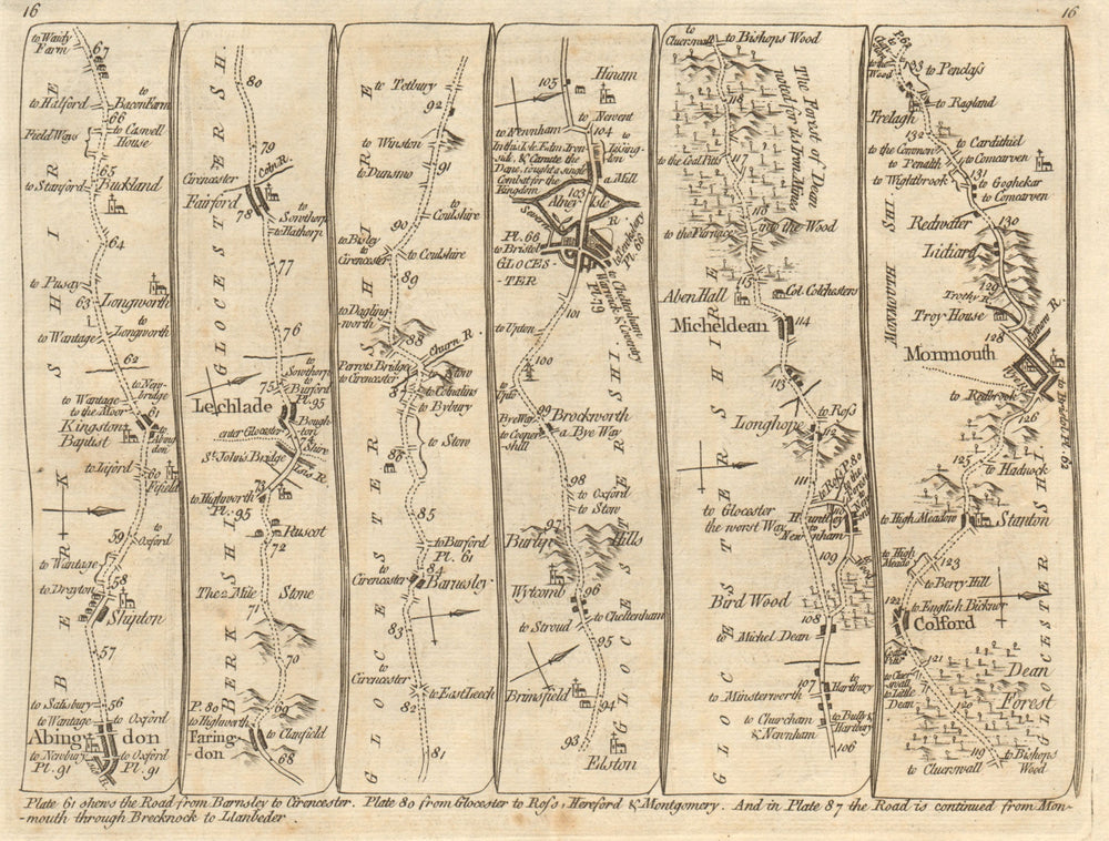 Abingdon Faringdon Lechlade Fairford Gloucester Monmouth. KITCHIN road map 1767