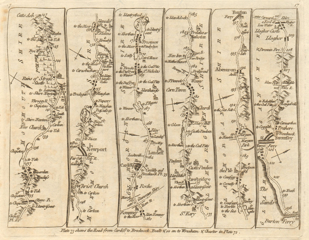 Newport Cardiff Cowbridge Aberavon Briton Ferry Swansea. KITCHIN road map 1767