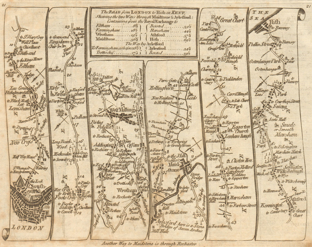London Lewisham West Malling Maidstone Ashford Hythe. KITCHIN road map 1767