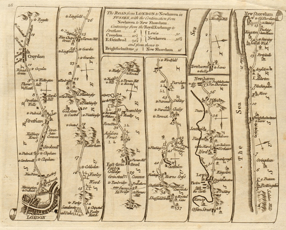 London Croydon East Grinstead Lewes Brighton Shoreham. KITCHIN road map 1767