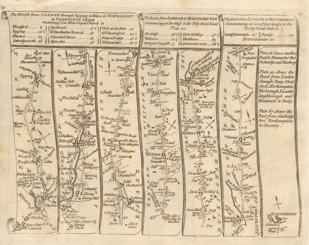 London Epping Harlow Northampton Loughborough Nottingham. KITCHIN road map 1767