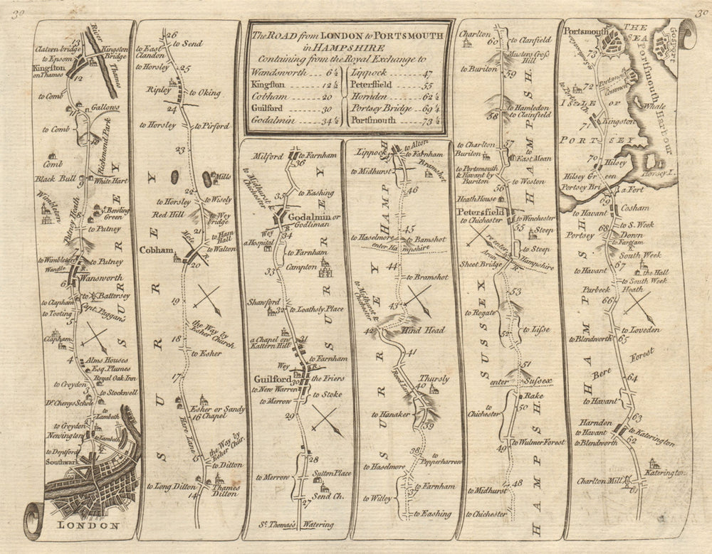 London Wandsworth Kingston Guildford Godalming Portsmouth KITCHIN road map 1767