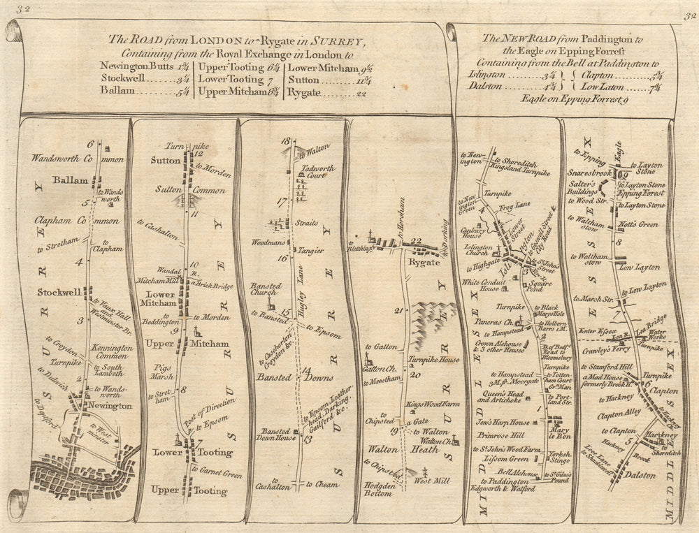 Stockwell Tooting Reigate Marylebone Euston Islington. KITCHIN road map 1767