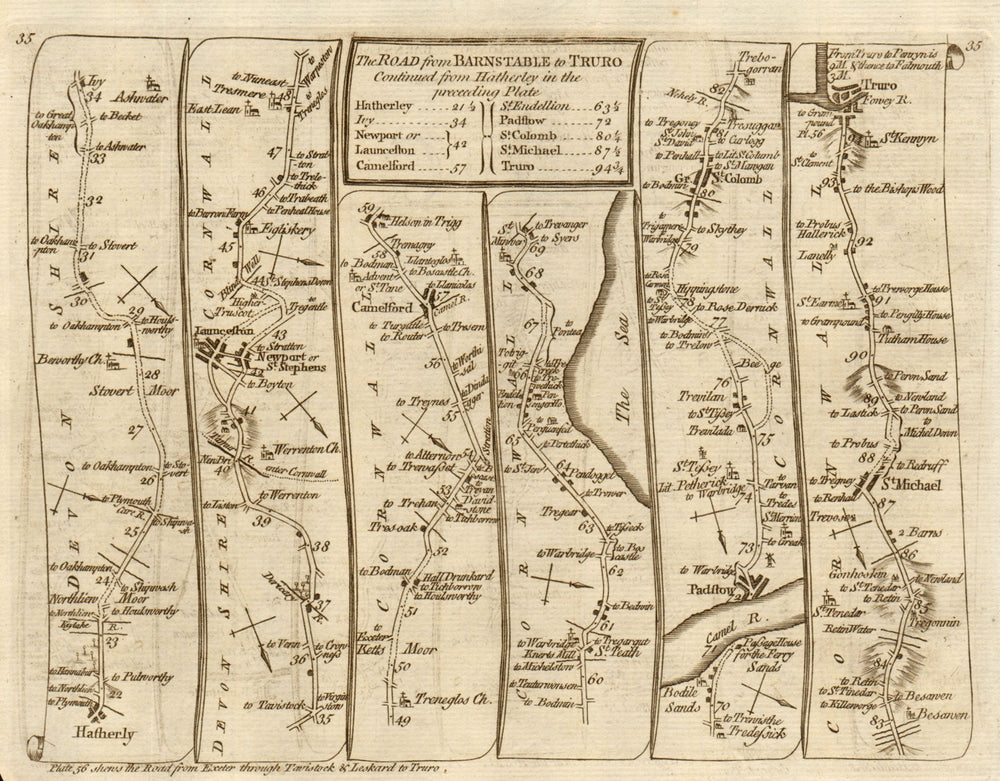 Launceston Camelford Padstow St Columb Major Truro. KITCHIN road map 1767