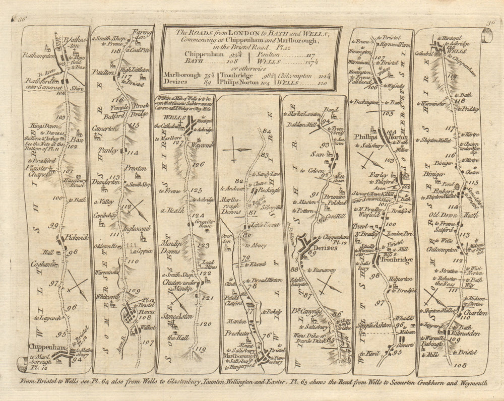 Chippenham Bath Wells Marlborough Devizes Trowbridge. KITCHIN road map 1767