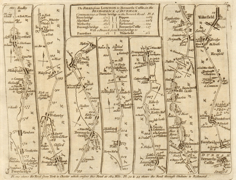 Wetherby Ripon Richmond Pontefract Wakefield. KITCHIN road map 1767 old