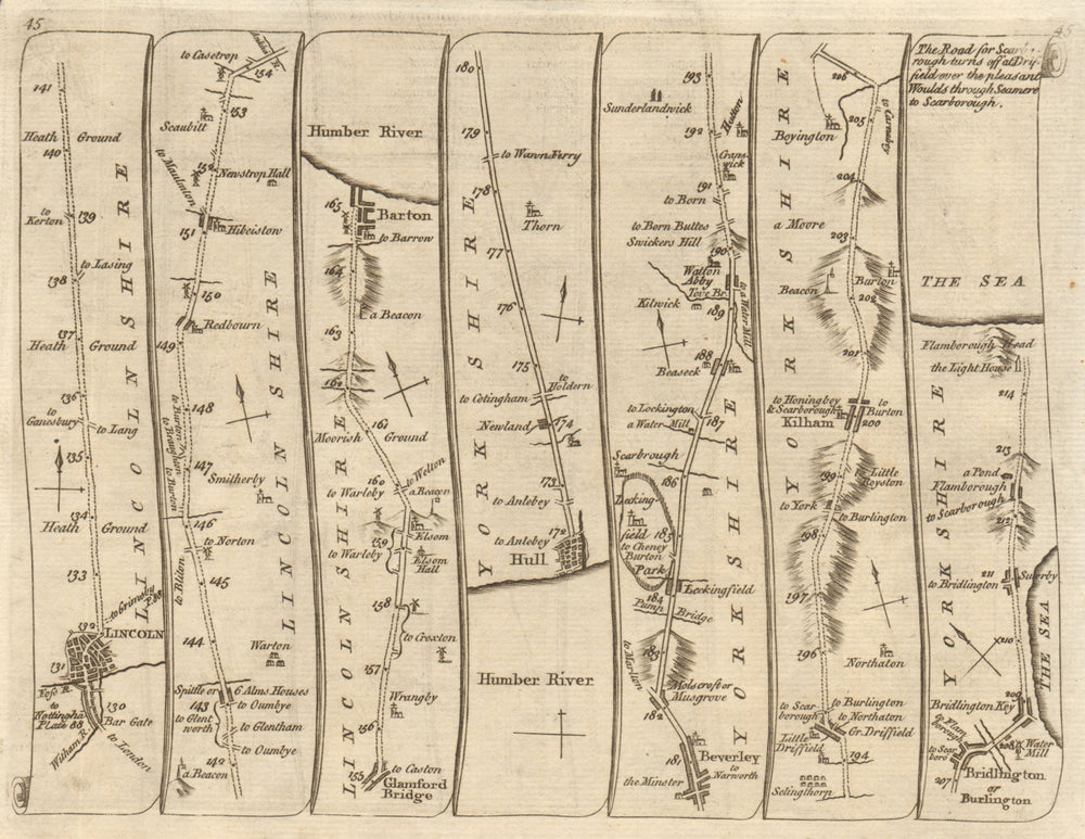 Lincoln Hull Beverley Scarborough Bridlington Flamborough KITCHIN road map 1767