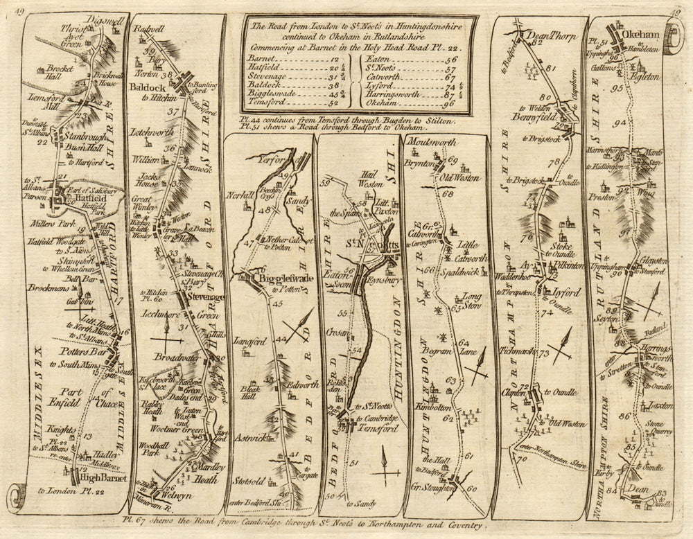 Barnet Potters Bar Hatfield Stevenage St Neots Oakham. KITCHIN road map 1767