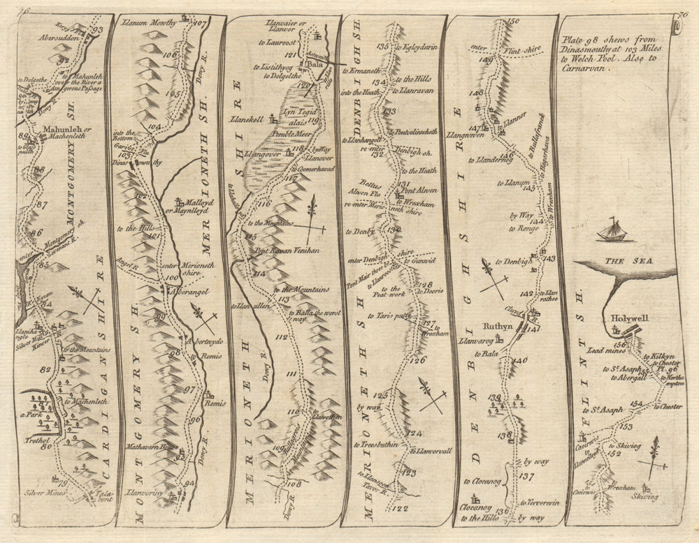 Machynlleth Aberangell Dinas Bala Ruthin Holywell. KITCHIN road map 1767