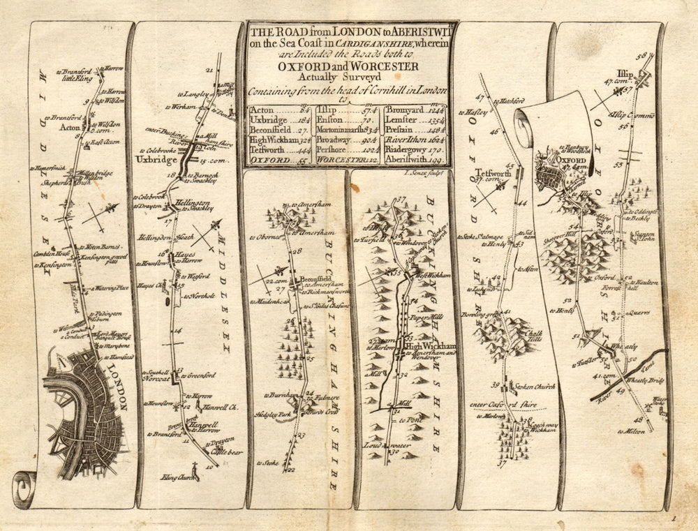 London Acton Uxbridge Beaconsfield High Wycombe Oxford SENEX #1 road map 1719