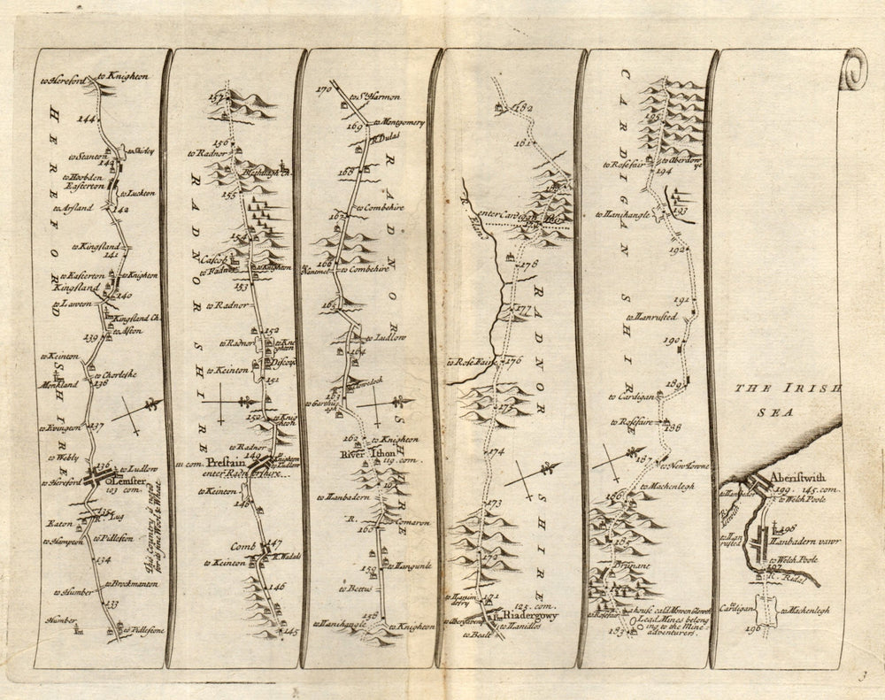 Leominster Kingsland Presteigne Rhayader Aberystwyth SENEX #3 road map 1719