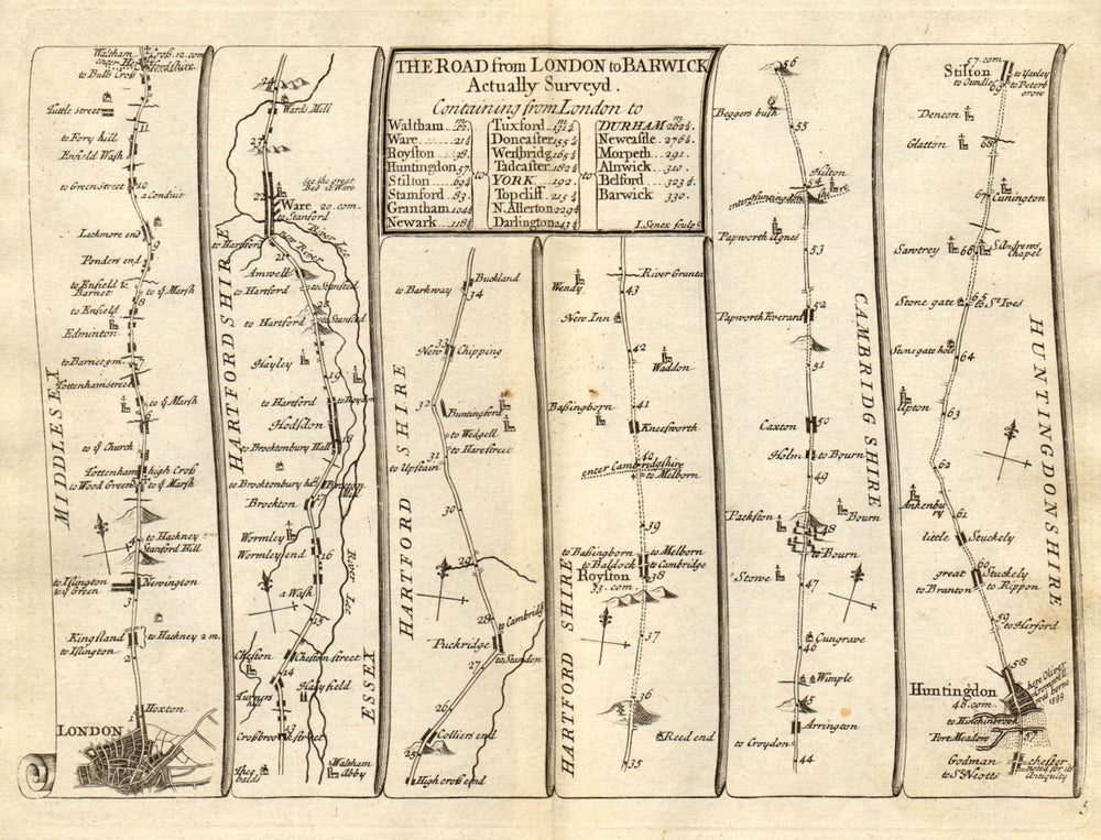 London Tottenham Enfield Waltham Hoddesdon Huntingdon SENEX #5 road map 1719