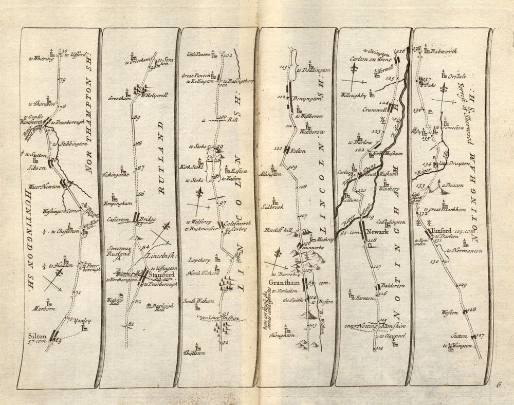Stilton Stamford Coltsworth Grantham Newark Tuxford SENEX #6 road map 1719
