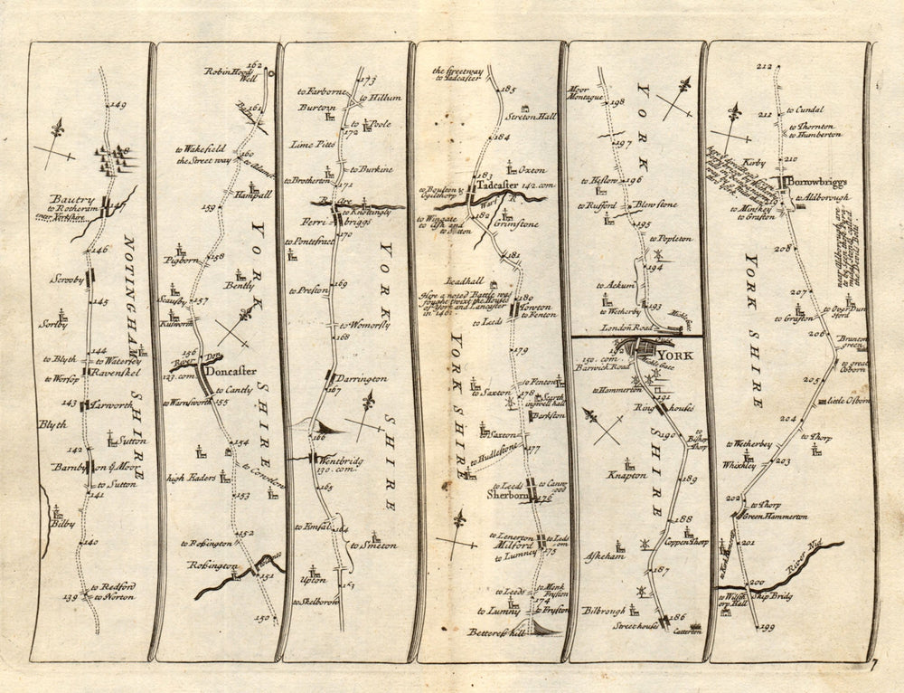 Doncaster Ferrybridge Tadcaster York Boroughbridge SENEX #7 road map 1719