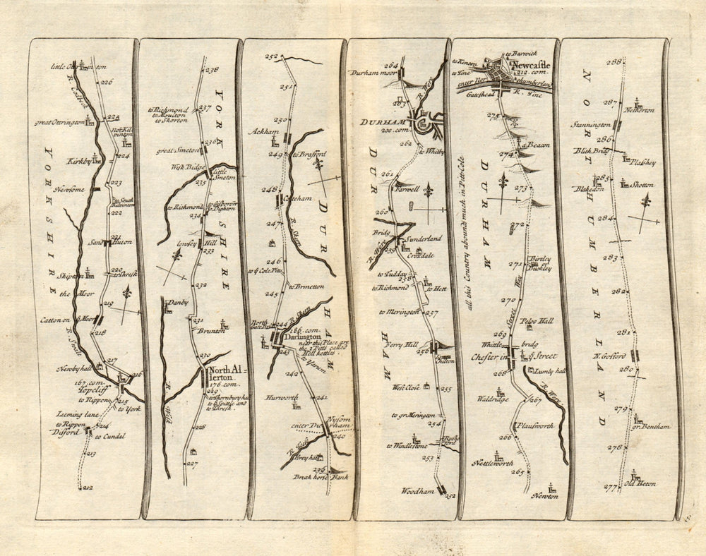 Northallerton Darlington Durham Newcastle upon Tyne SENEX #8 road map 1719