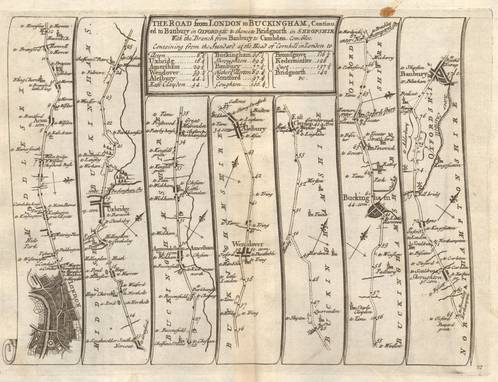 London Uxbridge Chalfonts Aylesbury Buckingham Banbury SENEX #12 road map 1719