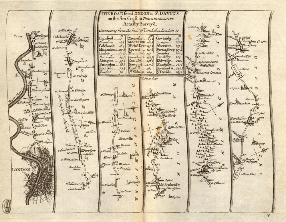 London Hammersmith Slough Maidenhead Henley Abingdon SENEX #14 road map 1719