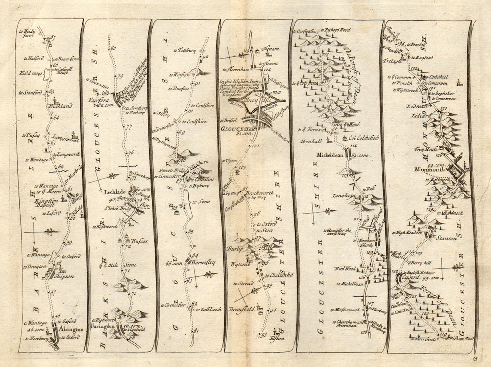 Abingdon Faringdon Lechlade Fairford Gloucester Monmouth SENEX #15 road map 1719